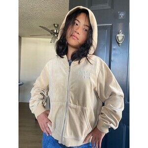 Juicy Couture X forever21 collab velour hoddie zip up jacket Beige Y2K Sz Large